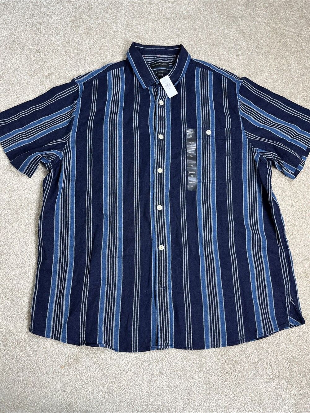 NWT‎ Banana Republic cotton indigo navy stripe shirt thick open weave Sz XL